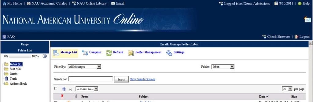 Email: Email is available in each individual class; you can also view all emails from all courses