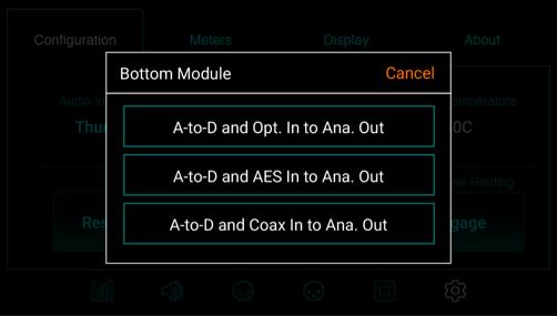 A-tp-D and Opt. In to Ana. Out - The 2 analog inputs are mirrored to AES & Optical Outputs 1-2 - Optical Inputs 1-6 are routed to Analog Output 1-6 A-to-D and AES In to Ana.