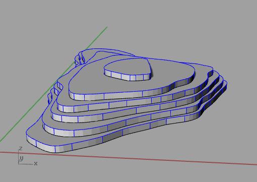 ExtrudeCrv with Solid = Yes to get solid contours (as shown in the following right side