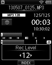 Recording menu [Rec Menu] Selecting the recording sensitivity [Rec Level] You can change the recording level (sensitivity) as needed for your recording application.