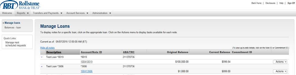 Generate report Your select accounts and balances will be displayed.