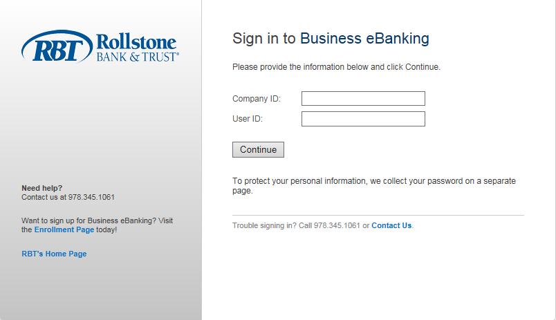 Signing In To sign in to BeB, go to our home page, www.rollstonebank.