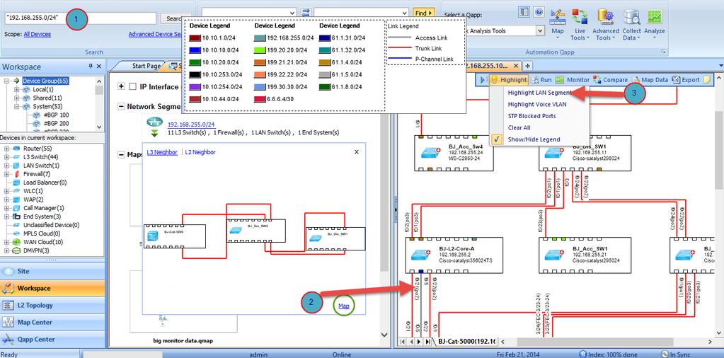 2.8 Map L2 Connections of a LAN Segment Map the L2 connections for a site Use Case: Document a data center 1. Search the LAN segment 2. Create an L2 map from the search results 3.