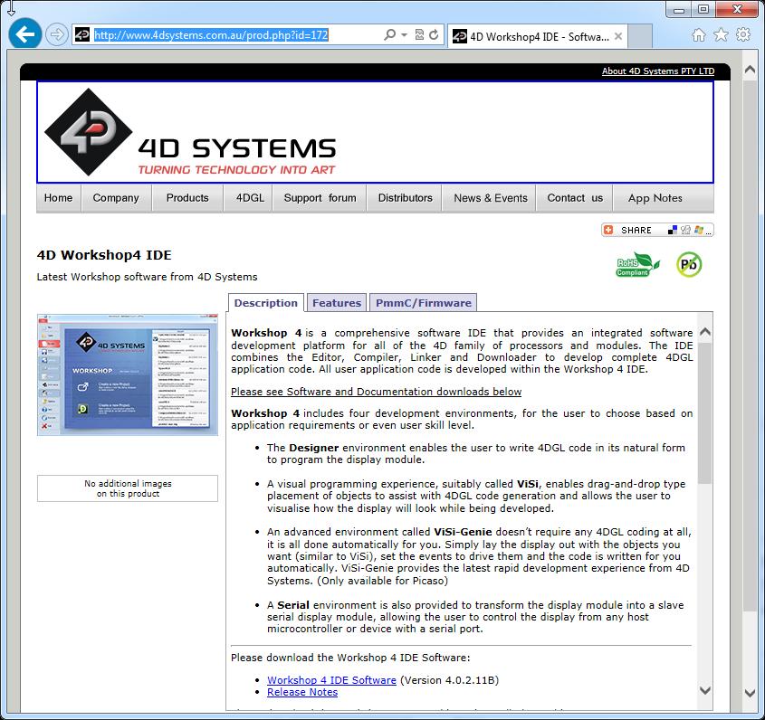 Go to the Workshop 4 page at: Click on Workshop 4 IDE Software link, and click Save: http://www.4dsystems.