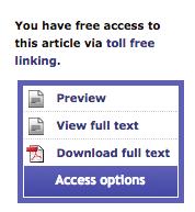 Toll-free Linking Toll-free Linking gives you free access to Taylor & Francis journal articles that are referenced by articles published in the Taylor & Francis journals that you subscribe to.