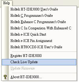 Help Window About the e-link (for HT8OCDS) Version If the e-link(for HT8OCDS) f/w is an old version, the following message will pop up when connecting to the IDE3000 Holtek