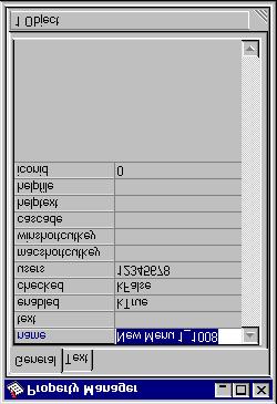 The Property Manager opens showing the properties for the selected menu line. You can set the following properties for each menu line or separator.