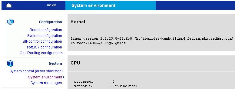 System environment This page allows you to get important information about your system (kernel version, PCI