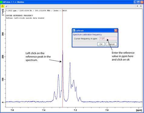 (21) The spectrum can also be manually referenced. For most proton and carbon spectra this can be done using the solvent as an internal reference.