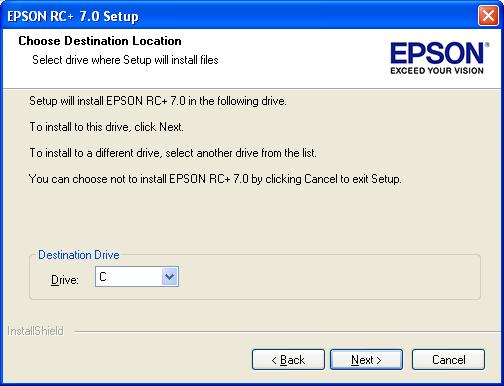 0 and click <Next>. The installation directory is called EpsonRC70.