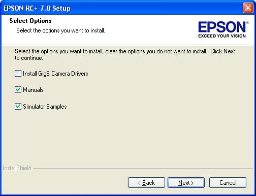 3. First Step (5) The dialog for selecting the options to be installed will be displayed. Check the options you want to install and click <Next>.