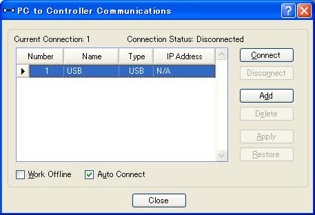 3. First Step (6) Select the No.1 USB and click the <Connect> button. (7) After development PC and the Controller connection is completed, Connected is displayed in the [Connection status:].