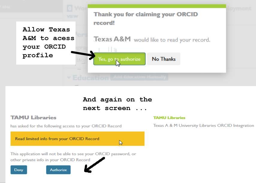 Establishing Your Scholarly/Professional Identity With ORCID Granting Texas A&M Permission