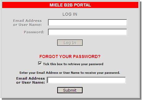 1 Opening Website / logging on a) Website address (URL): http://b2b.miele.co.