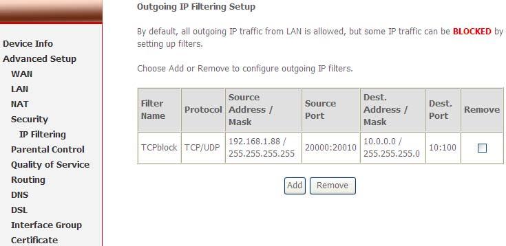 5.3.4 ALG The DSL router will trigger the VoIP related service port when user enable the ALG function for SIP service. Figure 31. Advanced Setup NAT ALG 5.