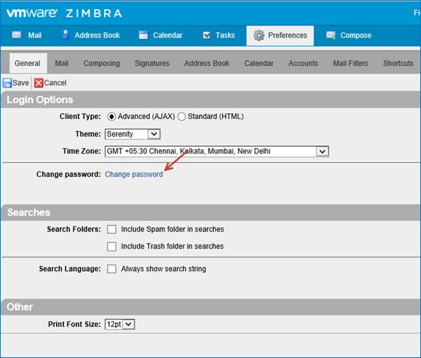 Mail Password Change - Zimbra Step IV From the above screen please click the Change