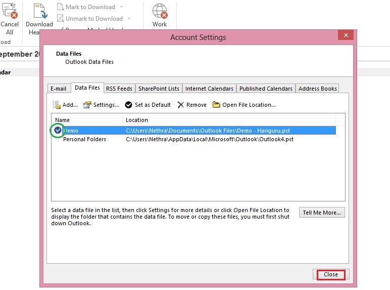 Set Your New Account as Default - Outlook Click close.