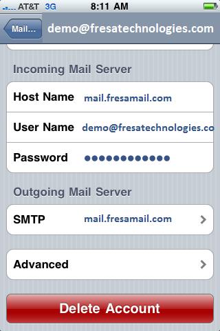 User And Server Information IPhone (ios 6 and Account Type has to be POP3 that can be selected from the list of values Which there is only two values IMAP & POP3.