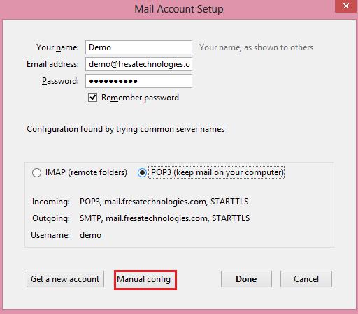 Mail Client Configuration - Thunderbird Once changed your Incoming protocol as POP3 and also change the following details with given below parameters Server Hostname Port SSL Authentication POP3 mail.