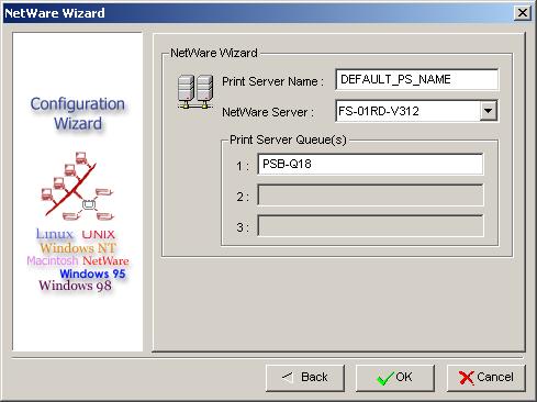 The program will save the above settings into the print server. 7 Done NetWare Wizard 1. Log into your NetWare file server as a Supervisor (Admin.