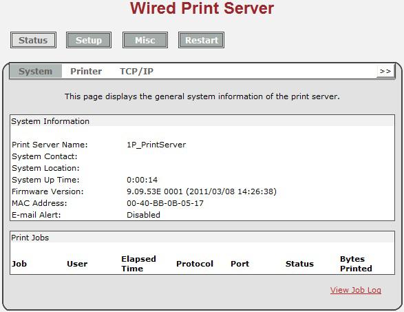 Print Server Name: This option allows you to view device name of the print server. To correct the print server s device name.