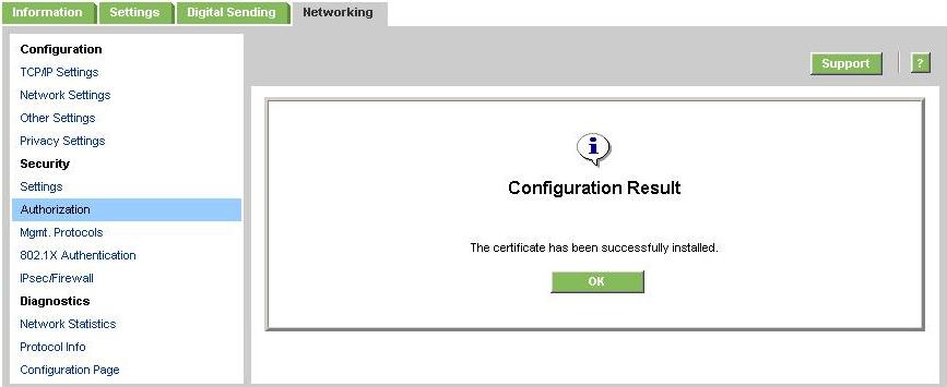 Going back to the Jetdirect Certificate Wizard, we select the Install Certificate