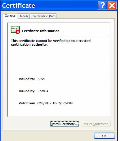 Figure 9 Certificate Details In Figure 9, we see there is a red X on the certificate, indicative of a security problem.