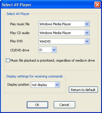 AV player selection...: Music applications and video playback applications installed on your PC (e.g.
