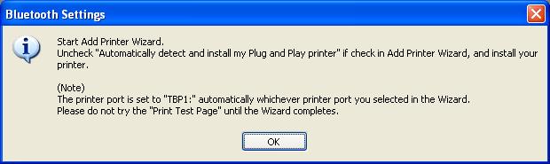 A dialogue box appears and informs you that the printer port