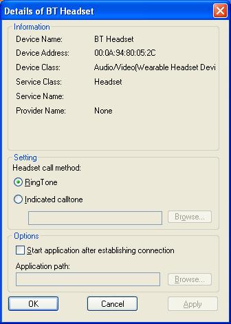 A context menu will appear if you right click the connection ICON. Connect: Establishes a Bluetooth connection to the selected device.