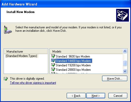 The modem installation wizard will be launched.