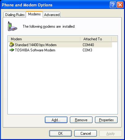 The configured modem will be added to the Modem