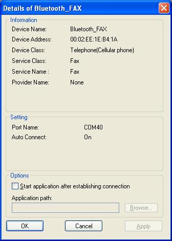 A context menu will appear if you right click the connection ICON. Connect: Establishes a Bluetooth connection to the selected device.