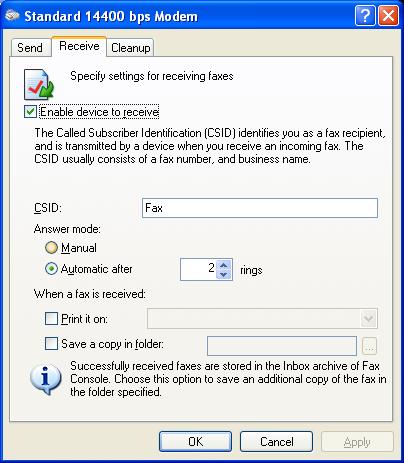 Configure Receive properties If you have selected to automatically receive faxes, a Bluetooth connection ICON will appear in the tray bar.