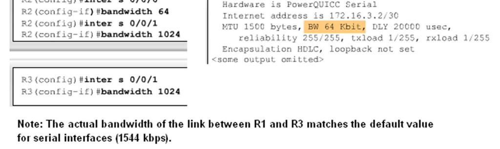 EIGRP Metric Calculation Using the Bandwidth Command o Modifying the interface bandwidth - Use the bandwidth command - Example Router(config-if)#bandwidth kilobits o Verifying