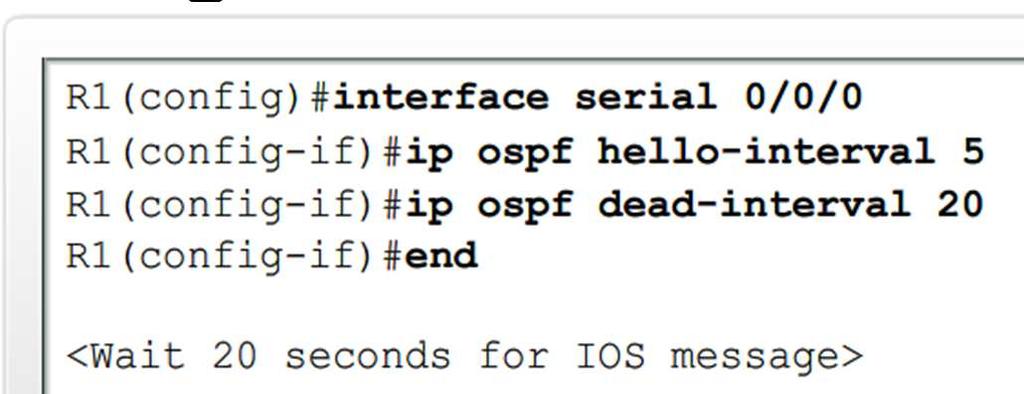 modifying Hello & Dead intervals Router(config-if)#ip ospf hello-interval seconds Router(config-if)#ip ospf dead-interval seconds Point to be made Hello & Dead intervals must be the same 142 between