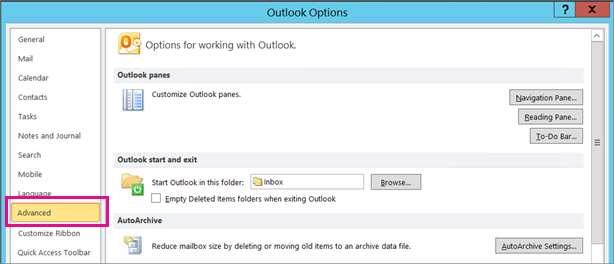 3. In the Outlook Options box, choose Advanced. 4. Under the Export section, choose Export. 5. Click Export to a file, and then click Next. 6. Click Outlook Data File (.pst), and then click Next.