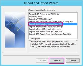 In the Import and Export Wizard,
