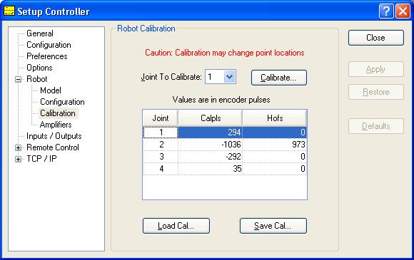 5. The EPSON RC+ 5.0 GUI Setup: Controller: Robot Calibration Page You can calibrate each joint of the robot from this page. It is not displayed if the controller is virtual.