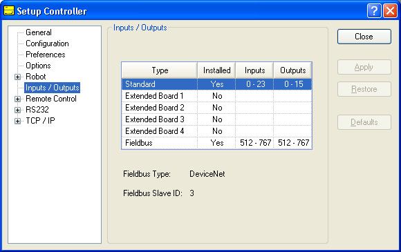 5. The EPSON RC+ 5.0 GUI Setup: Controller: Robot Amplifiers Page This page shows the power values for the motor amplifiers installed in the controller.
