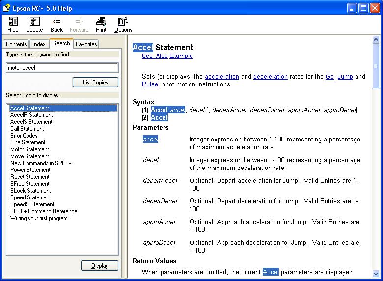 4 Search Command (Help Menu) This command opens the Search view for the EPSON RC+ 5.0 on-line help system.
