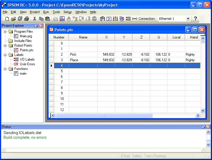 7. Building SPEL+ Applications 7.4 Editing Points EPSON RC+ 5.0 provides a spreadsheet editor for robot points.