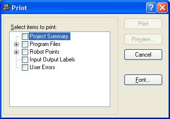5. The EPSON RC+ 5.0 GUI 5.6.11 Print Command (File Menu) This command opens the Print dialog box.