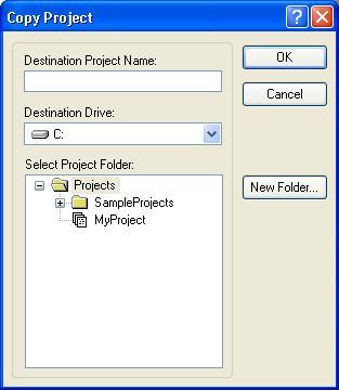5. The EPSON RC+ 5.0 GUI 5.9.10 Copy Command (Project Menu) The Copy command copies all files in the current project to a specified drive, folder, and project name.
