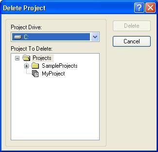 5. The EPSON RC+ 5.0 GUI 5.9.11 Delete Command (Project Menu) This command deletes an entire project from a PC disk. All files in the project directory will be destroyed.