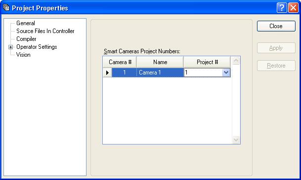 5. The EPSON RC+ 5.0 GUI Project: Properties: Vision The EPSON Smart Camera supports two vision projects simultaneously.