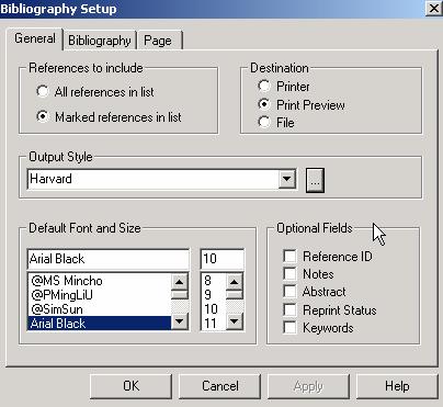 PRINTING REFERENCES You can print references in any output style you choose. You can print to a printer, to a text file, or to the screen. You may need to set the printer options.