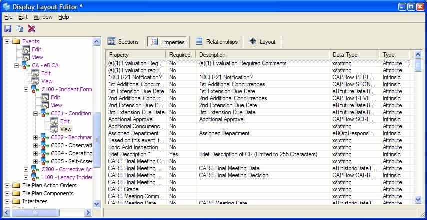 4.2.3 The Properties Tab Figure 10 - The properties tab Properties are the metadata associated with the eb object that the layout is displaying or editing.