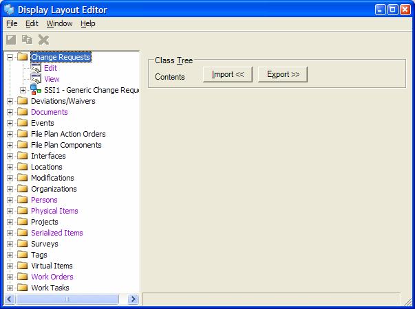 4 THE LAYOUT EDITOR SCREEN Figure 2 - The layout editor screen The layout editor screen is divided into four sections: The menu bar, the tool bar, the class tree, and the work pane.