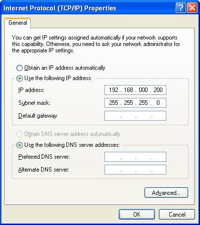 1-8. PC Network Settings The PC network settings need to match that of the MV-410HS.